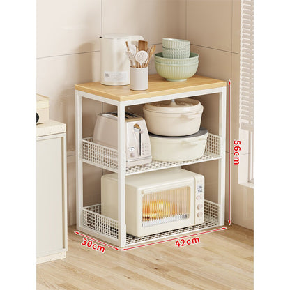 Kompakter Bamboo-Top Rolling Kitchen Utility Cart mit zwei Mesh-Korbregalen