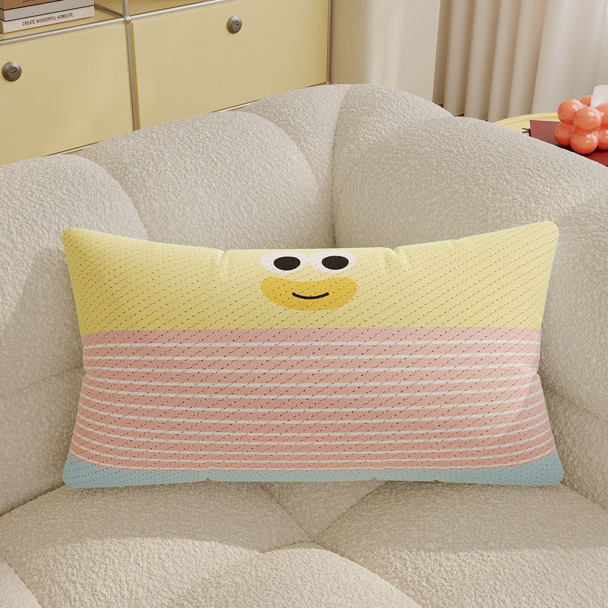 Striped Knit Lumbar Pillow Cover with Embroidered Cartoon Dog Accent