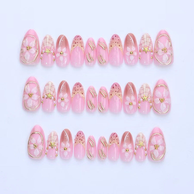 Elegantes, mit Blumen verziertes Press-On-Nagelset Brehn