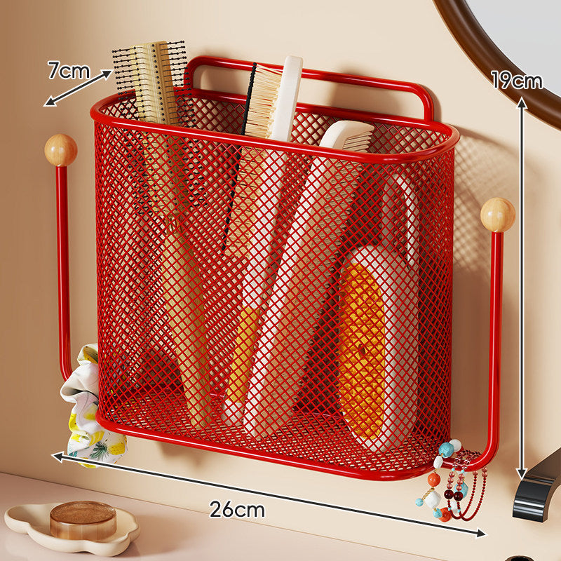 Wandmontierter Mesh-Badezimmer-Aufbewahrungskorb mit Doppelhaken und integriertem Griff