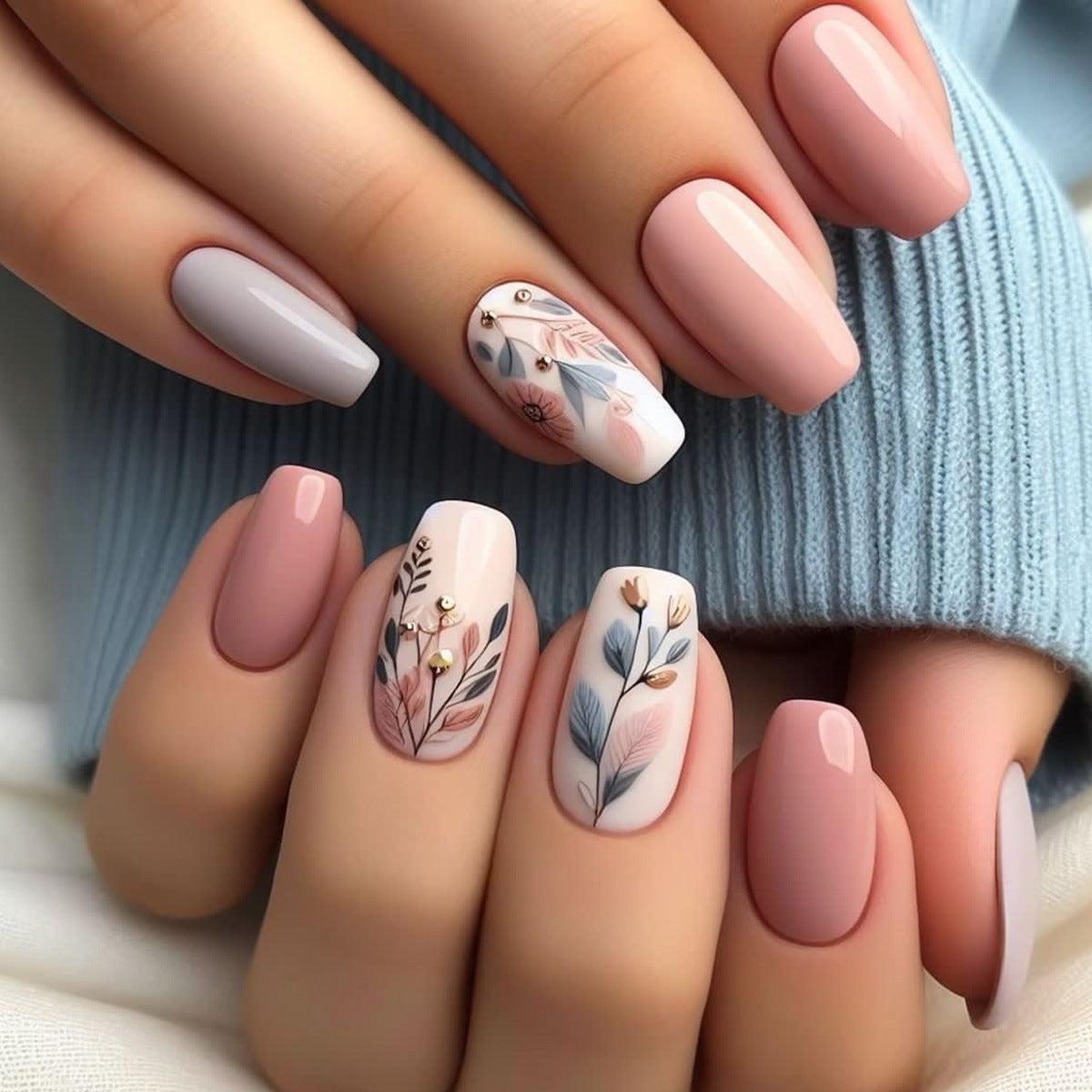 Botanische florale Press-On Nagelkunst Brehn