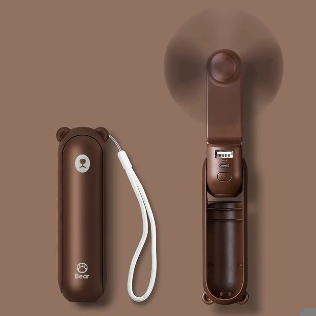 Unisex Einheitsgröße faltbarer aufladbarer Handventilator mit integriertem Powerbank und dualen USB-Ladeports Brehn