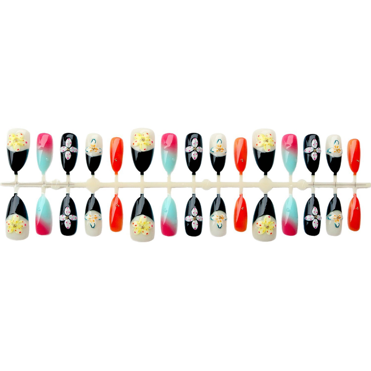 Handgemaltes florales Kunst Press-On Nagelset
