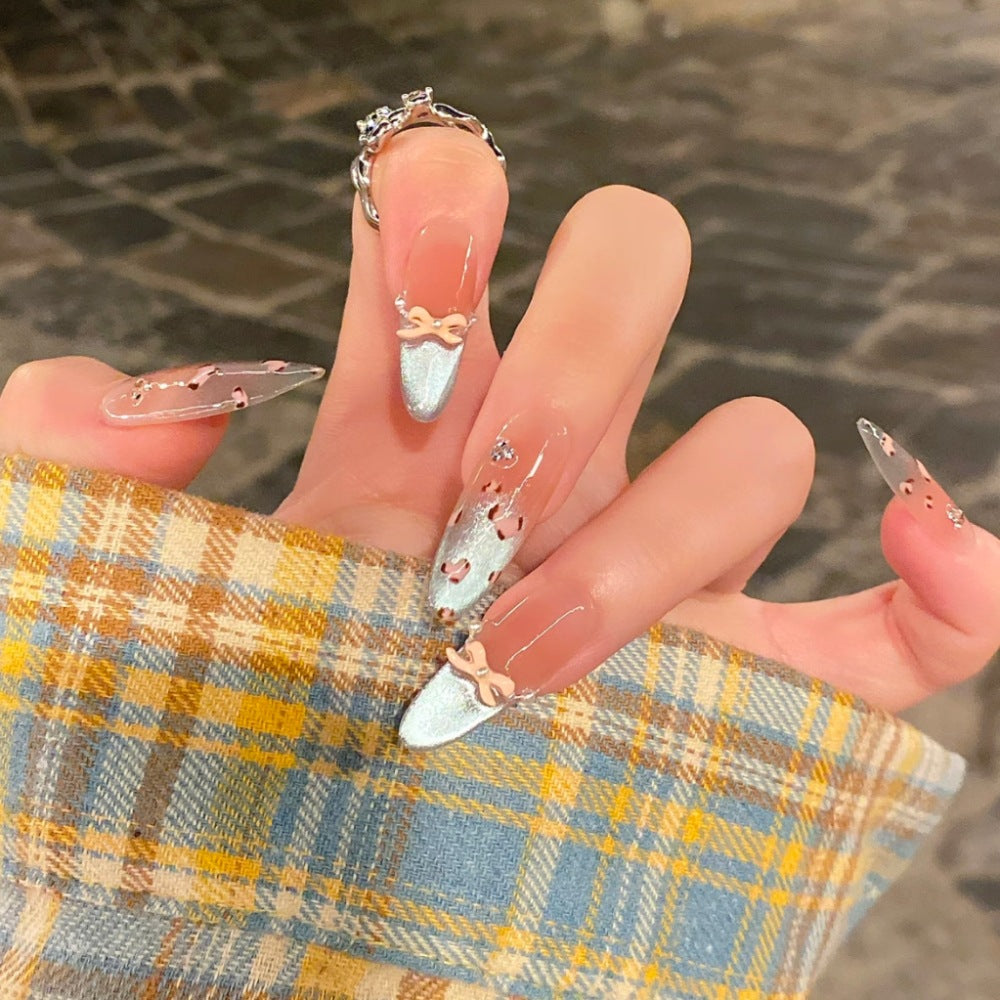 Künstlerische lange Stiletto Drucknägel mit Schleifen Design Brehn
