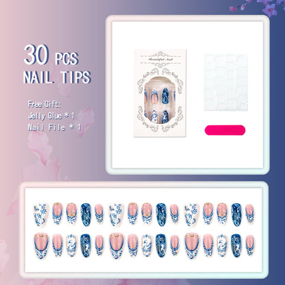 Elegantes Floral- und Schwan-Press-On-Nail-Design