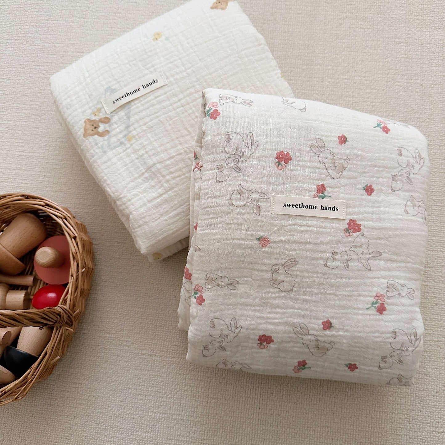Unisex Kuschelige Muslin-Decke mit niedlichem Hasenmotiv Brehn