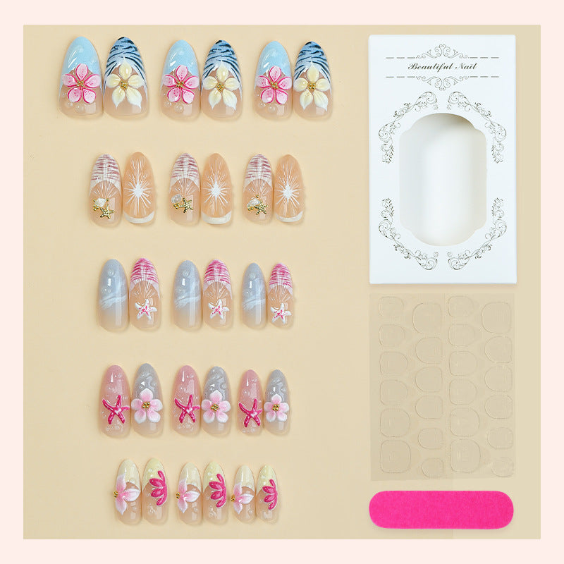 Blumen- und mit Schmuck verziertes Press-On-Nagelset Brehn