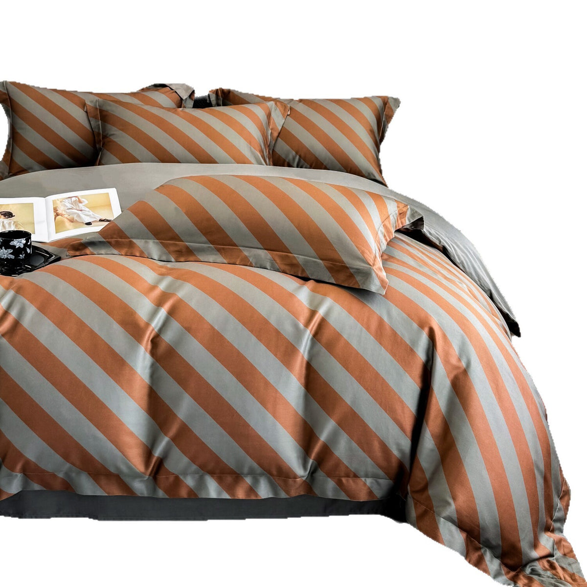 Gestreiftes Baumwoll-Satin Bettbezug und Kissenbezug Bettwäsche Set