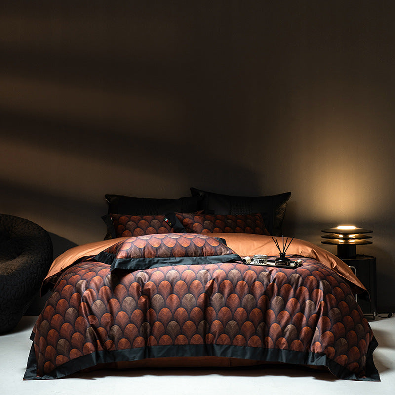 Luxus Jacquard-Wellen Satin Bettbezug Set mit Kontrastbordüre und Kissenbezügen