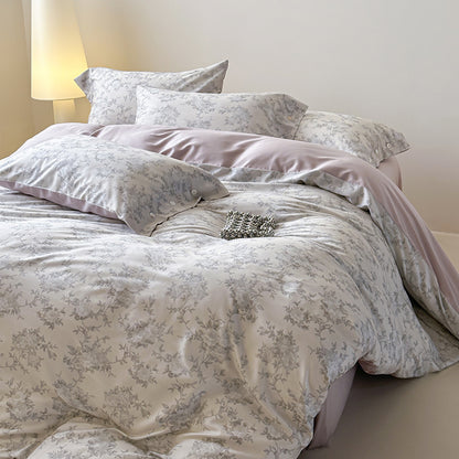 Premium-Baumwollsatin-Duvetbezuggarnitur mit floralem Jacquard-Relief und Knopfverschluss