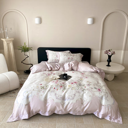 Botanisches Baumwollsatin Bettbezugset mit luxuriösem Satinrand & wendem Design