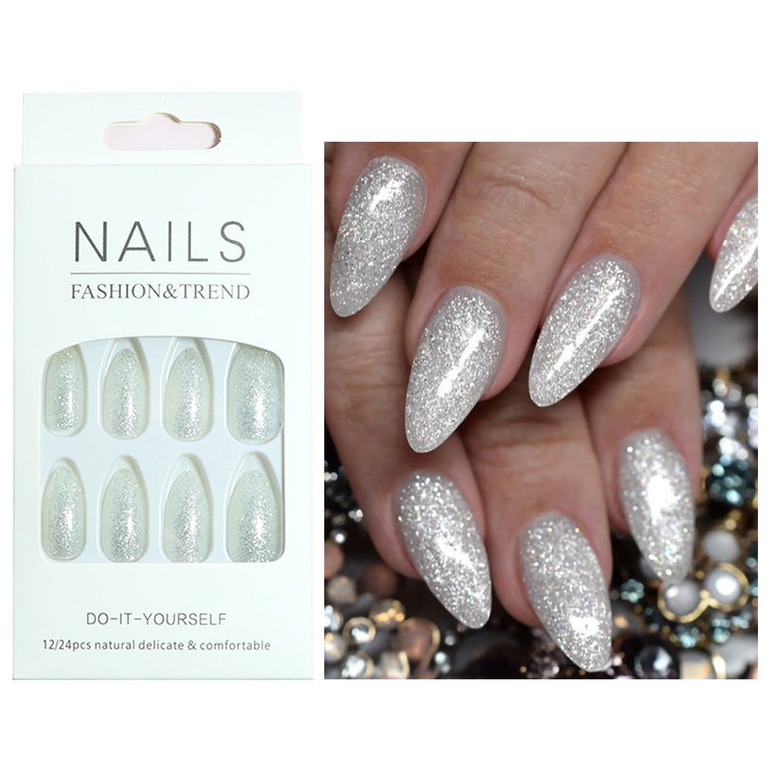 Sparkling Glamour Stiletto Press-On Nails Brehn
