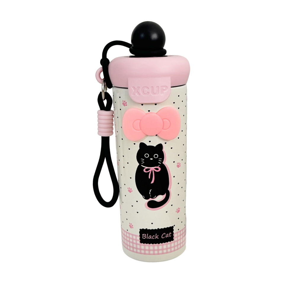 Damen Wasserflasche mit süßem Hasenmotiv und integriertem Karabiner Brehn