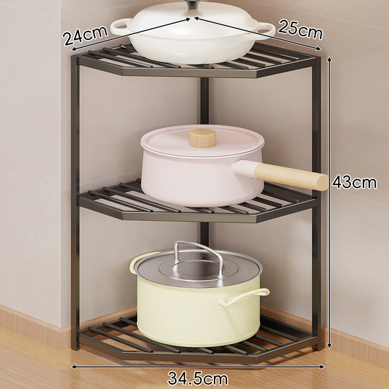 Eck-Drei-Stufen-hexagonaler Metall-Mesh-Küchen-Töpfe-und-Pfannen-Organizer-Regal