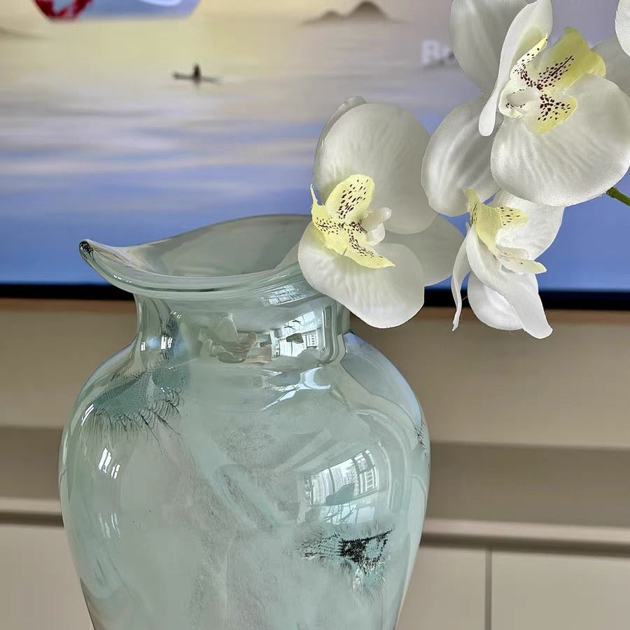 Mouth-blown Opaline verlängerte Glühbirnen dekorative Glasvase mit ausladendem Rand Brehn