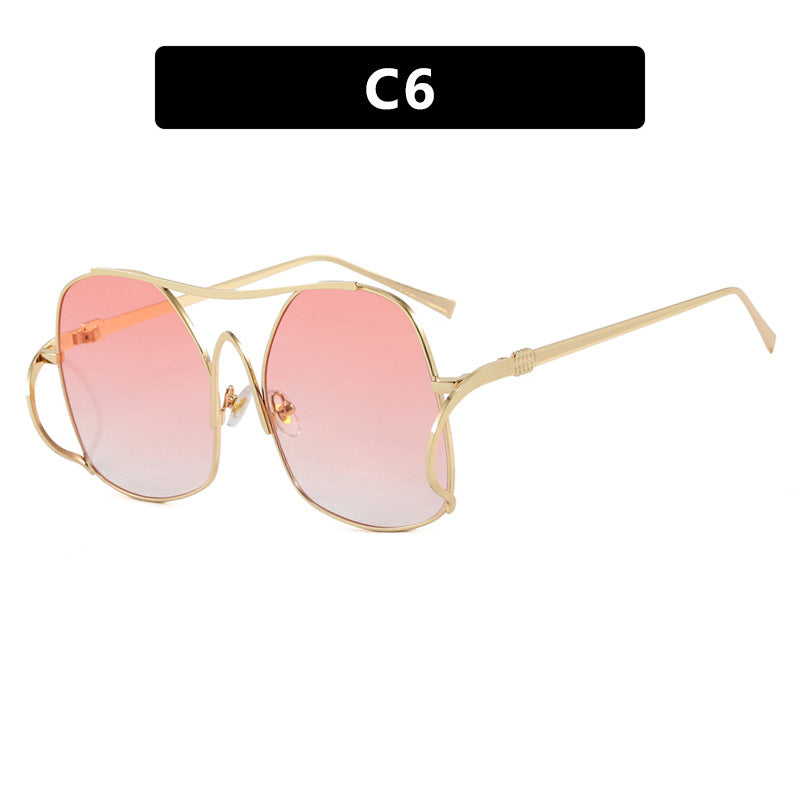 Damen geometrische Sonnenbrille mit schmalem Metallrahmen und braunen Gläsern Brehn