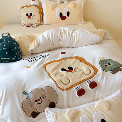 Weihnachtliches Kuschelbettwäsche-Set mit 3D-Applikationen und Teddyfleece