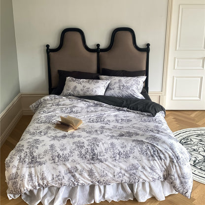 Luxus Toile Baumwolle Duvet Cover Set mit Rüscheneinfassung und Kissenbezügen