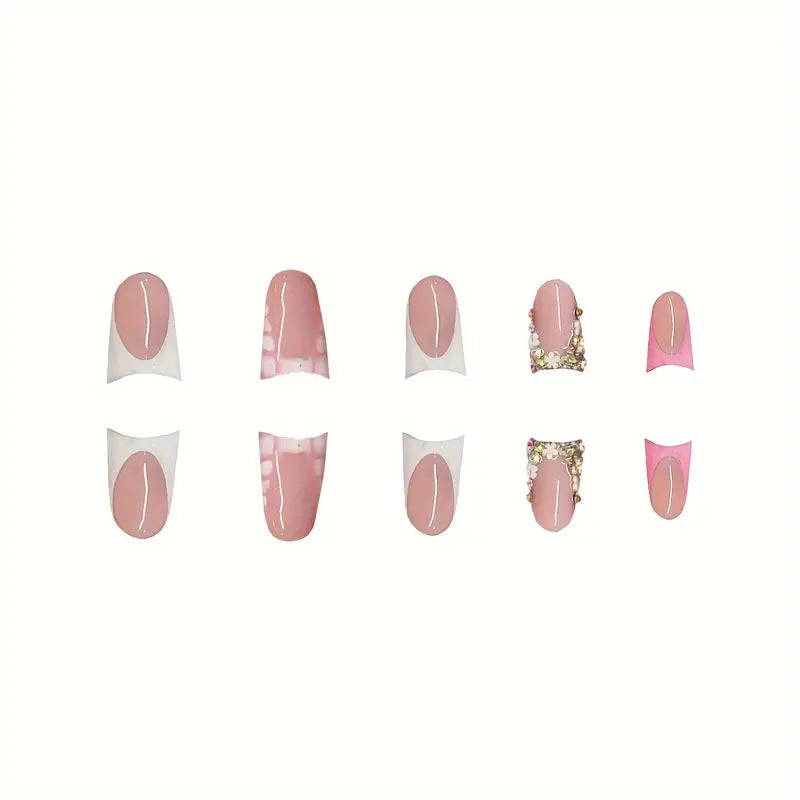 Glamorous 3D Crystal-Akzent Presse-auf Nagel Set Brehn