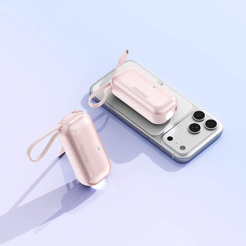 Tragbare Powerbank mit Integriertem Ladekabel und Led-Ladestandanzeige Brehn
