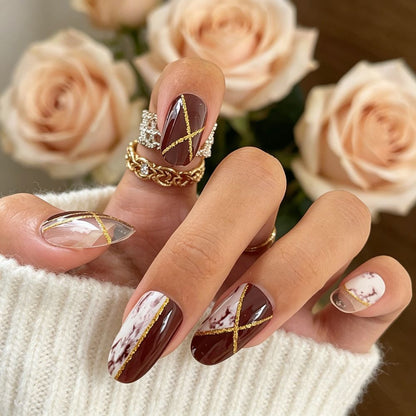 Marmor Effekt Press-On Nagelset