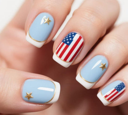 Patriotisches Glitzer-Gel-Nagelkunst Brehn