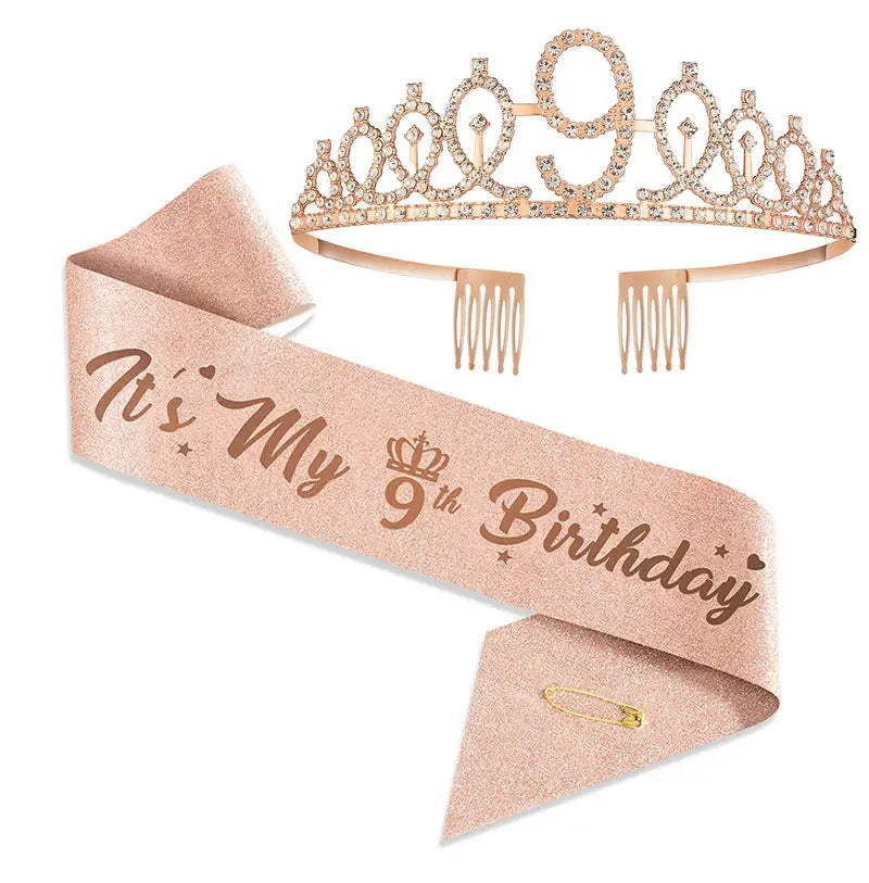 Damen Glitzernde Tiaras mit festlichem Geburtstagsbanner Brehn