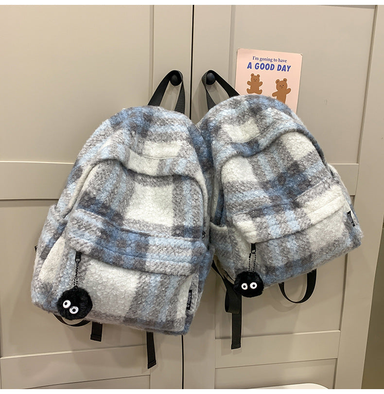 Gemütlicher Fuzzy Karierter Rucksack