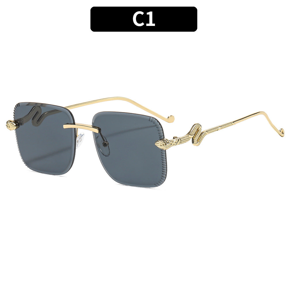 Modische quadratische Sonnenbrille mit Schlangenakzenten