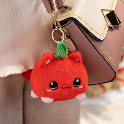 Kawaii Rund Katze-Obst Plüschkissen mit Blatt oben und quetschiger Bohnenfüllung Kuschelgefährte Brehn