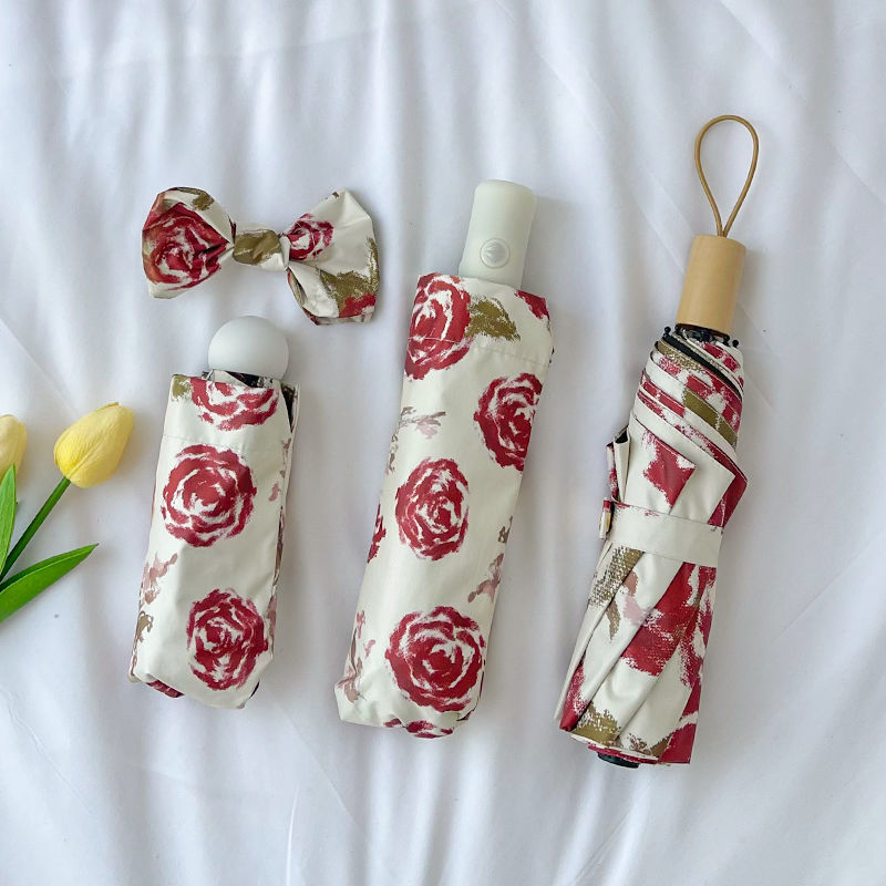 Damen Automatischer Faltregenschirm mit Blumenmuster Brehn