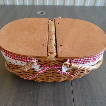 Damen Picknickkorb mit praktischem Holzdeckel und stilvollem Innenfutter Brehn