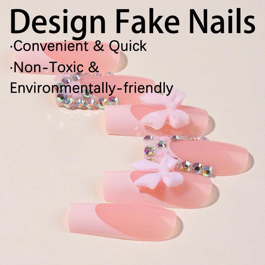 Kunstnagelset mit glamourösen 3D-Schleifen und Kristallverzierungen Brehn