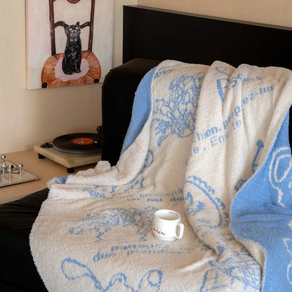 Extraweiche Chenille-Wohndecke mit Katzenillustration und Sternenrelief Brehn