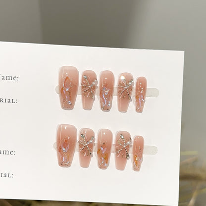 Glamouröse, perlenbesetzte Press-On-Nagelset