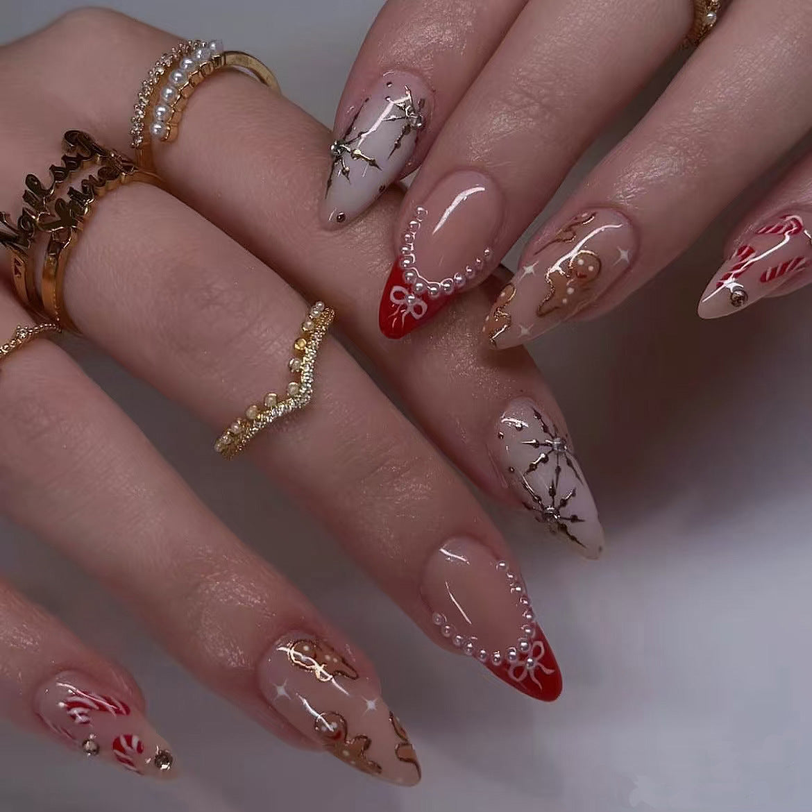 Künstlerisches Lebkuchen-Themen Press-On Nagelkunst Set Brehn
