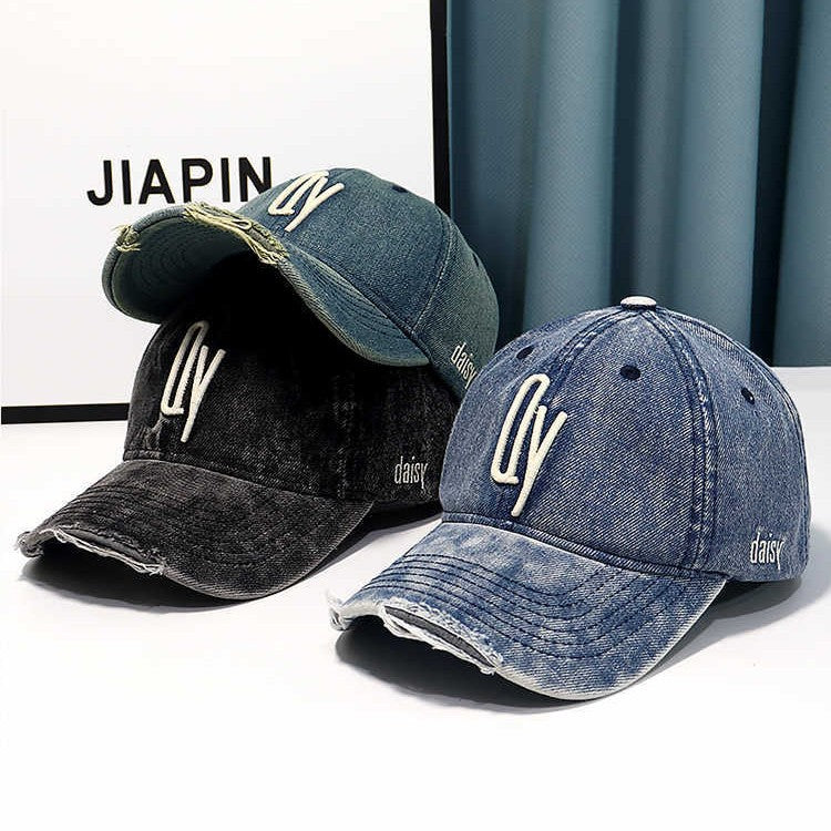 Damen Distressed Denim Bestickte Baseballmütze Brehn