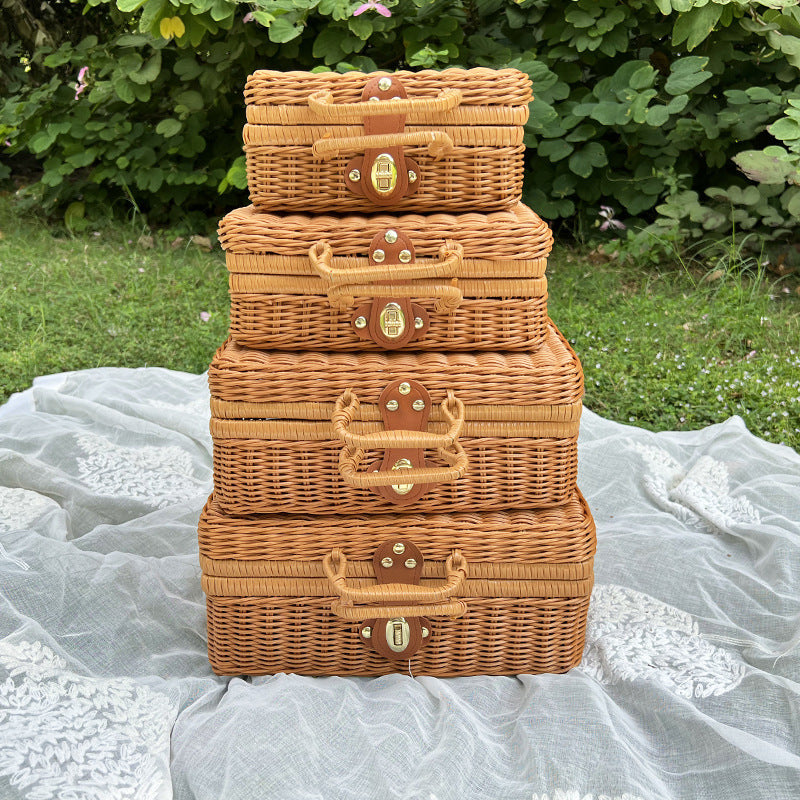 Vintage Rattan Aufbewahrungstruhe Brehn