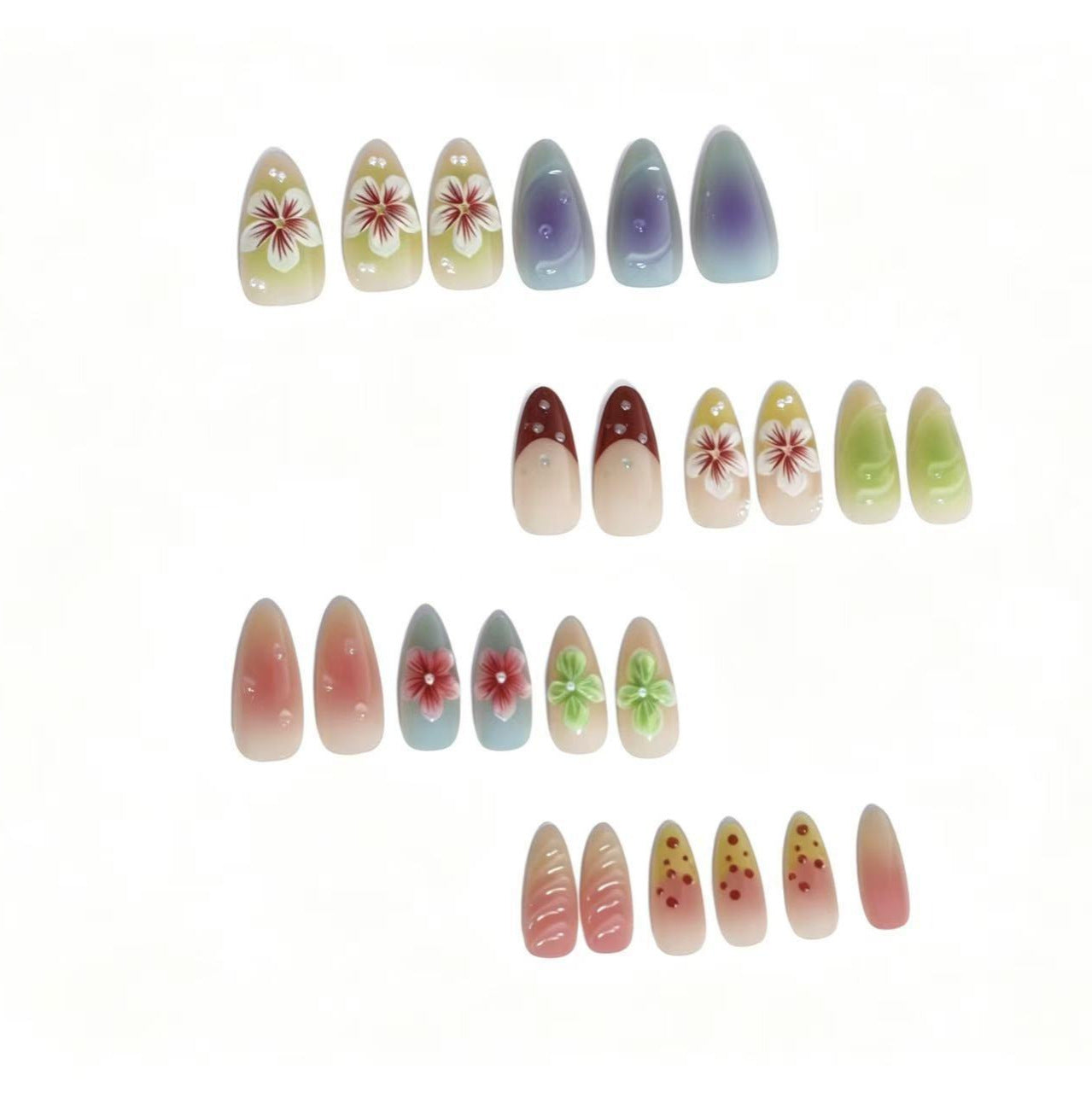 Künstlerisches florales Gradient Press-On Nagelset Brehn