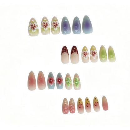Künstlerisches florales Gradient Press-On Nagelset Brehn