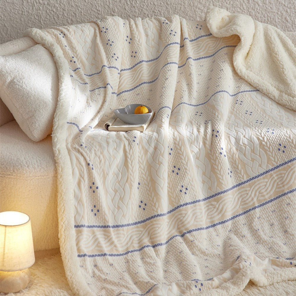 Kuschelige Wendedecke mit Struktur-Jacquard und Sherpa-Futter