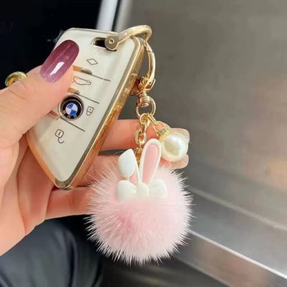 WoCute Bunny Pom Pom Schlüsselanhänger Brehn