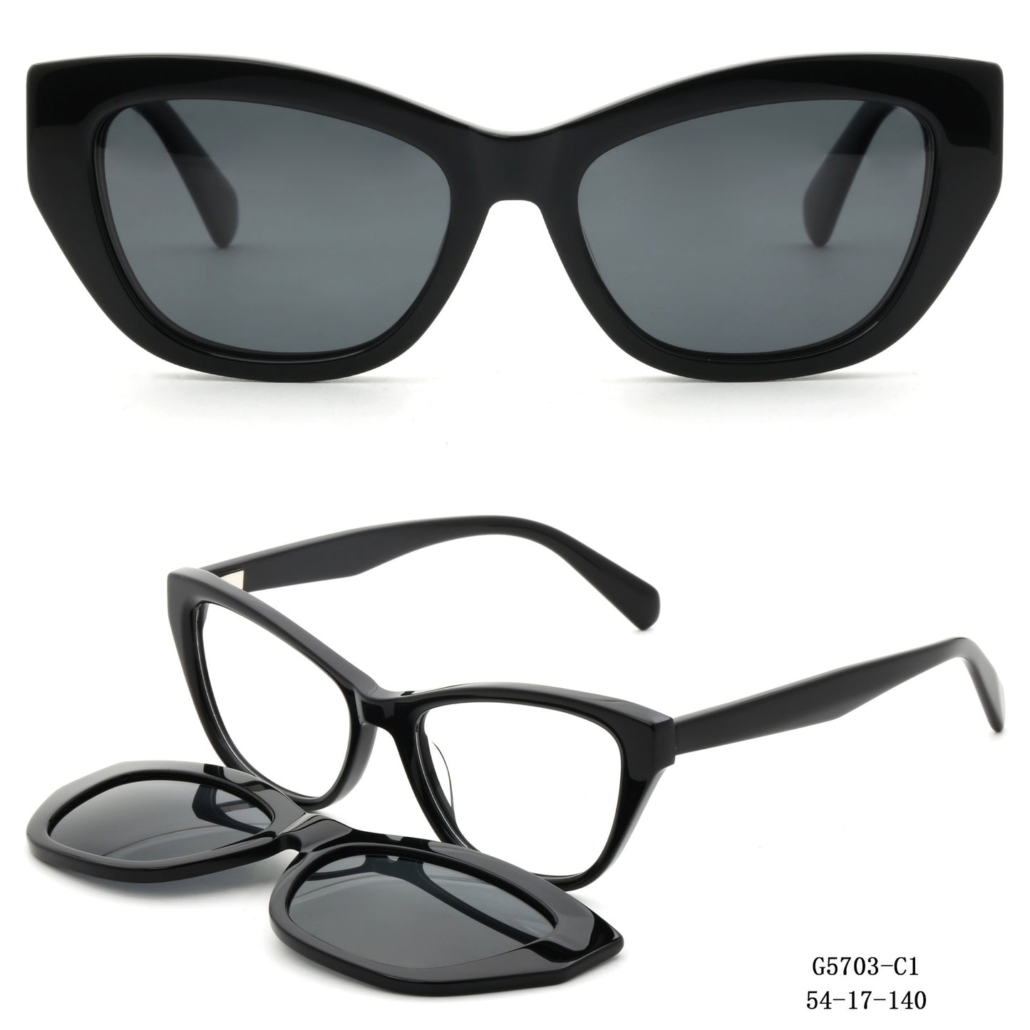 Damen Kunstvoll gestaltete Cat-Eye Sonnenbrille mit abnehmbaren Gläsern Brehn