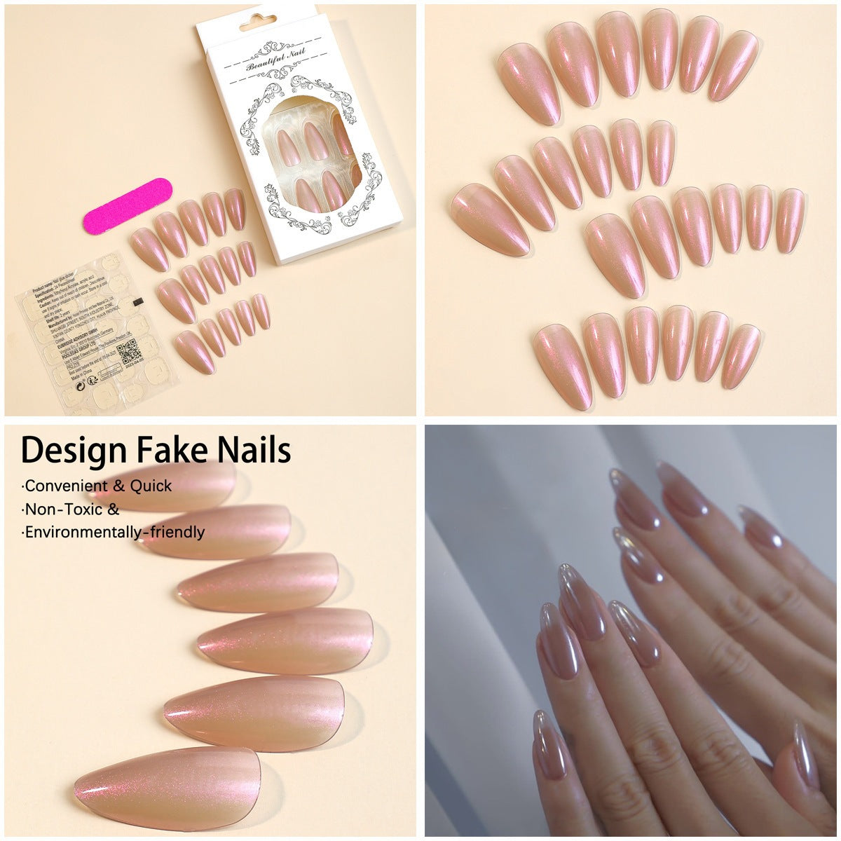 Kunstnagelset mit eleganten Stiletto-Spitzen und mattem Finish Brehn