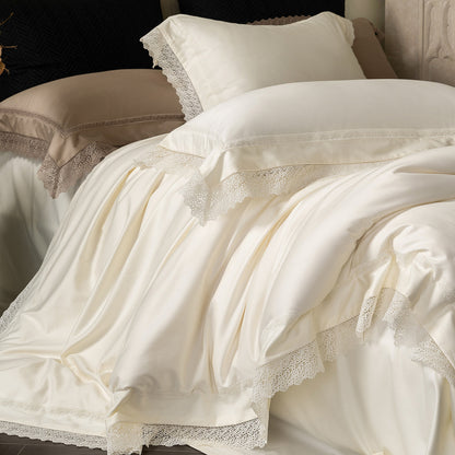 Spitzenbesetzte Luxus-Baumwoll-Satin Bettbezug Set