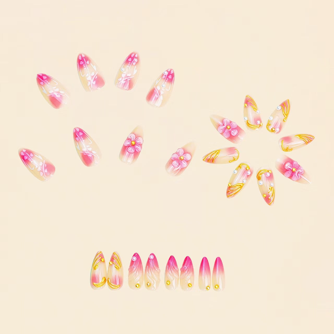 Blumen- und Dekorative Press-On Nagelset Brehn