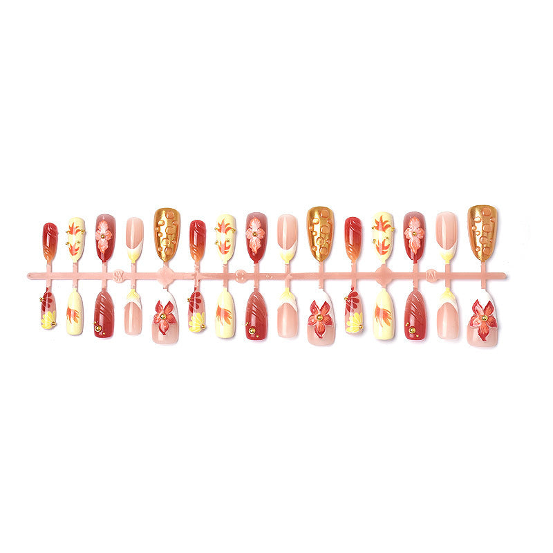 Künstlerisches Florales Handgemaltes Press-On Nagelset Brehn