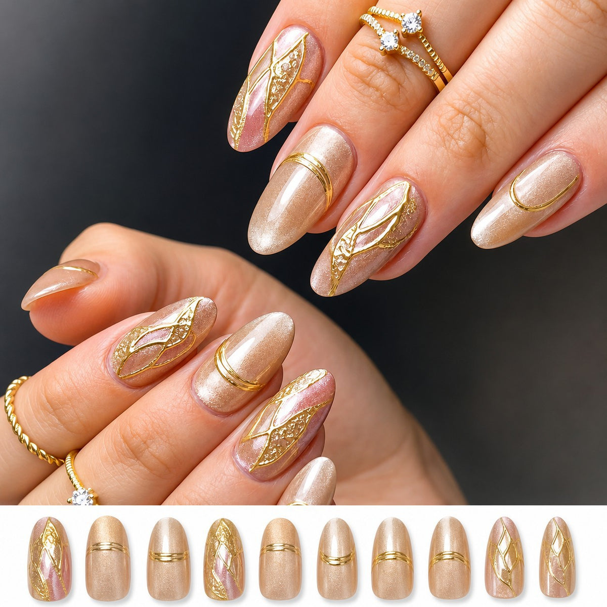Künstlerisches Glamour Press-On Nagelset