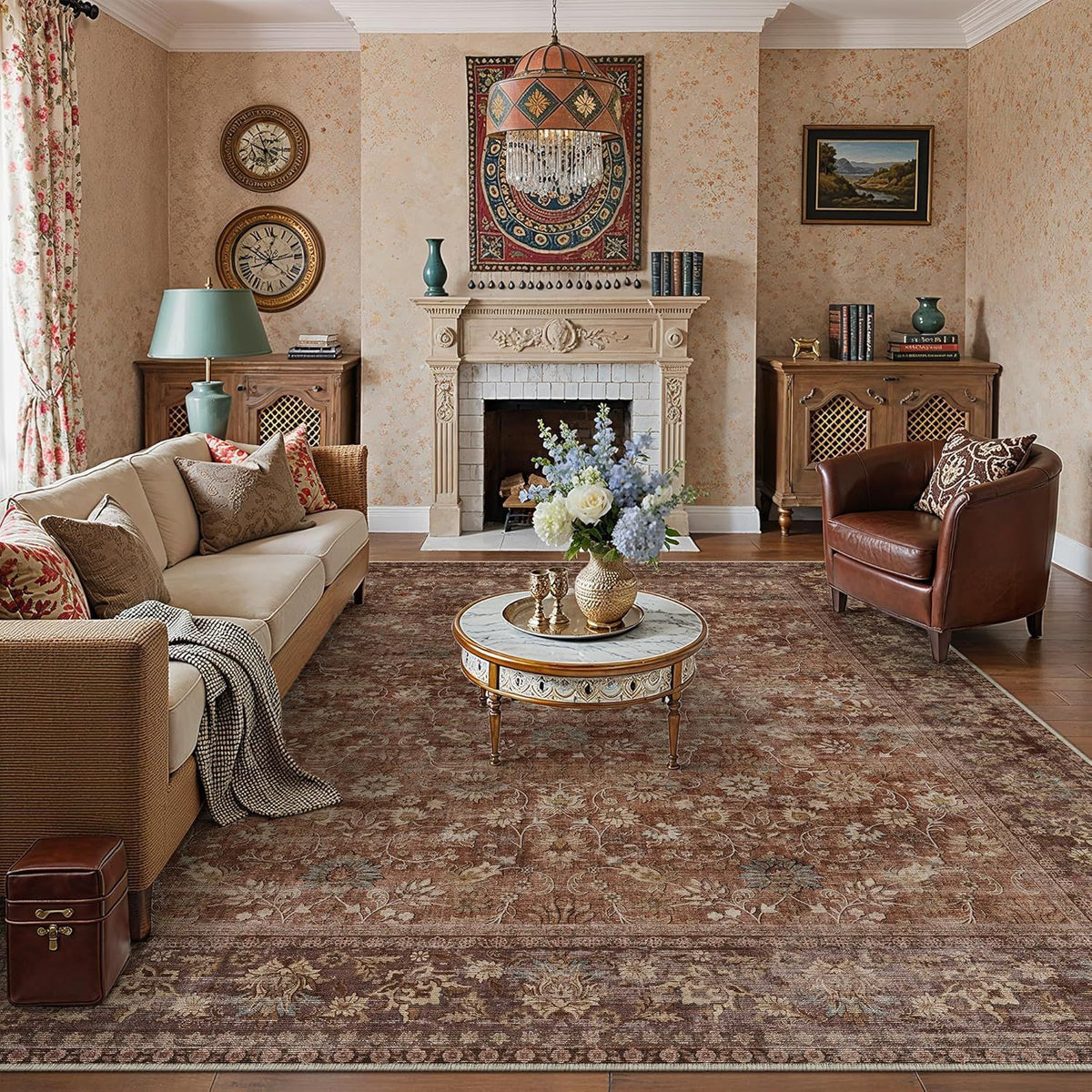 Luxuriöser Vintage-Blumenmuster-Teppich