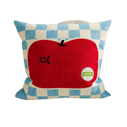 Plush Square Decorative Cushion with Cartoon Carrot Print and Checkerboard Backing